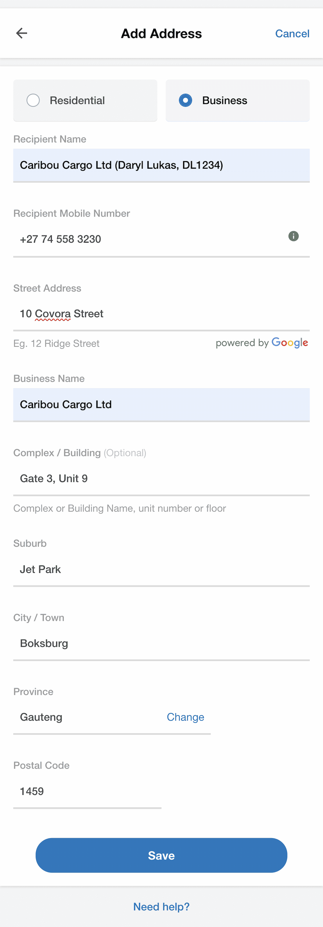A screenshot showing how to ship with Caribo Cargo